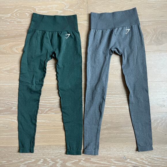 Gymshark Vital Seamless 2 pair Leggings Green Gray XXS - Picture 1 of 3
